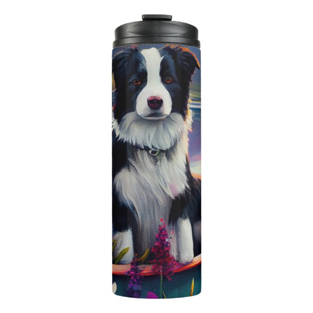 Bouteilles Isothermes Collie frontalier sur une pagaie : une aventure Pi (Devant)