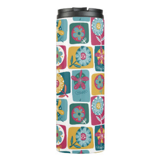 Bouteilles Isothermes Colorful Retro Floral Pattern with Geometric Frame