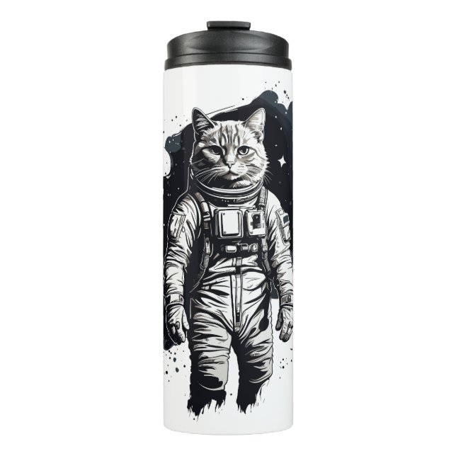 Bouteilles Isothermes Conception de chat par astronaute d'encre noire (Devant)