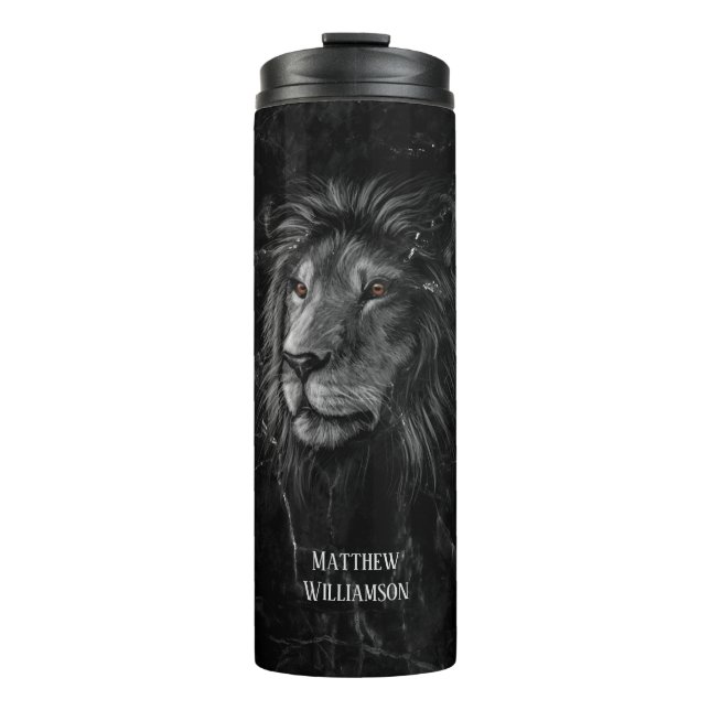Bouteilles Isothermes Cool Lion Black Marble Arrière - plan Votre nom  (Devant)