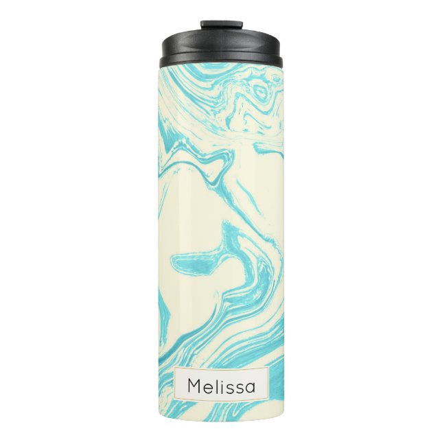 Bouteilles Isothermes Cool marbre design en Turquoise et Crème sur mesur (Devant)