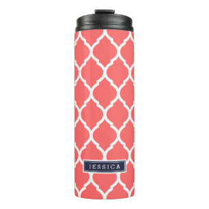 Bouteilles Isothermes Corail et marine Bleu Quatrefoil marocain Monogram