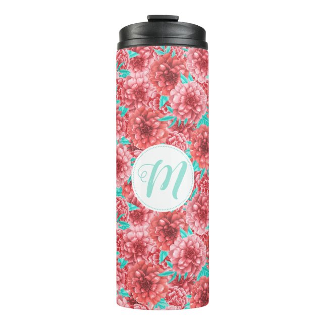 Bouteilles Isothermes Coral Floral Patte & Monogramme (Devant)