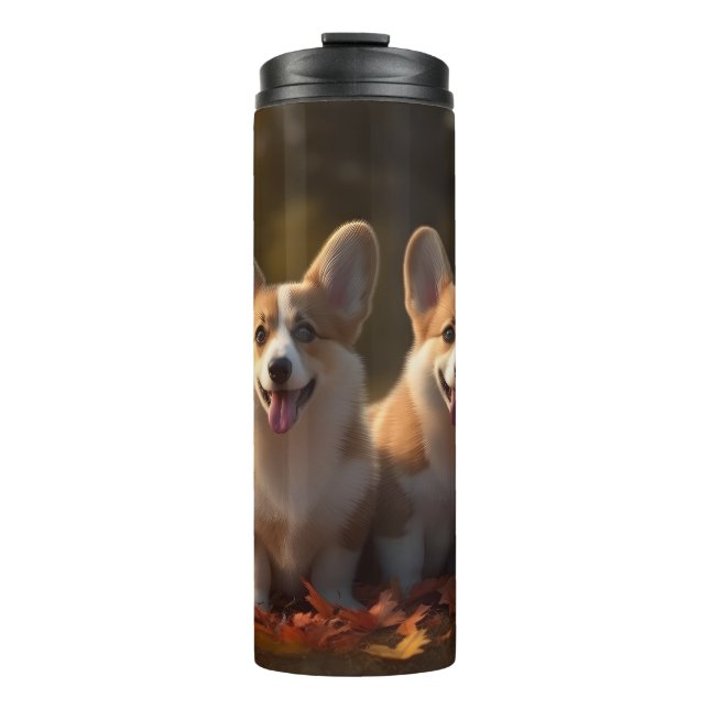 Bouteilles Isothermes Corgi Puppy Automne Citrouille de plaisir (Devant)