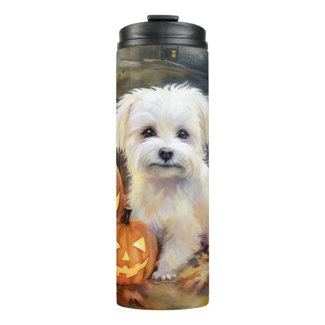Bouteilles Isothermes Coton De Tulear Halloween Avec Peur Citrouille (Devant)