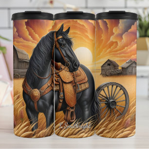 Bouteilles Isothermes Coucher de soleil sur un champ de blé au Cheval No
