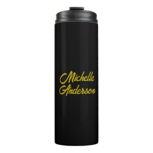 Bouteilles Isothermes Couleur Or Noir Moderne Minimaliste Nom Manuscrit