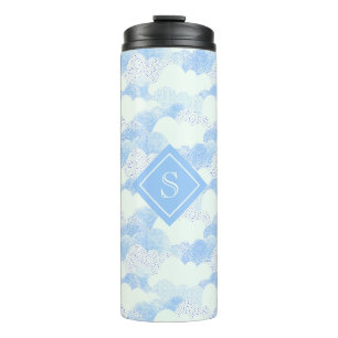 Bouteilles Isothermes Coupe Bleu Pluie Nuages Monogramme Nom Température