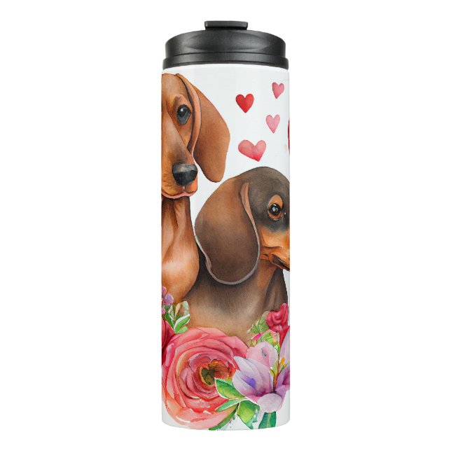 Bouteilles Isothermes Couple Dachshund de coeur en aquarelle (Devant)