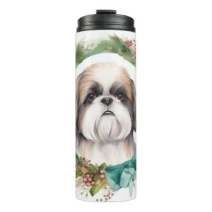 Bouteilles Isothermes Couronne de Noël festive de Shih Tzu