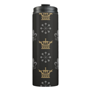 Bouteilles Isothermes Couronnes d'or sur fond d'écran noir, motif transp