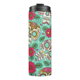 Bouteilles Isothermes Crâne et fleurs. Arrière - plan sans couture. da m