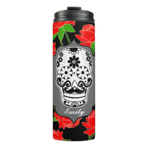 Bouteilles Isothermes Crâne et roses rouges Dia De Los Muertos de sucre