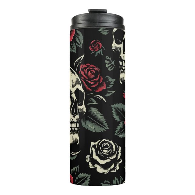Bouteilles Isothermes Crânes et roses rouges Floral gothique (Devant)