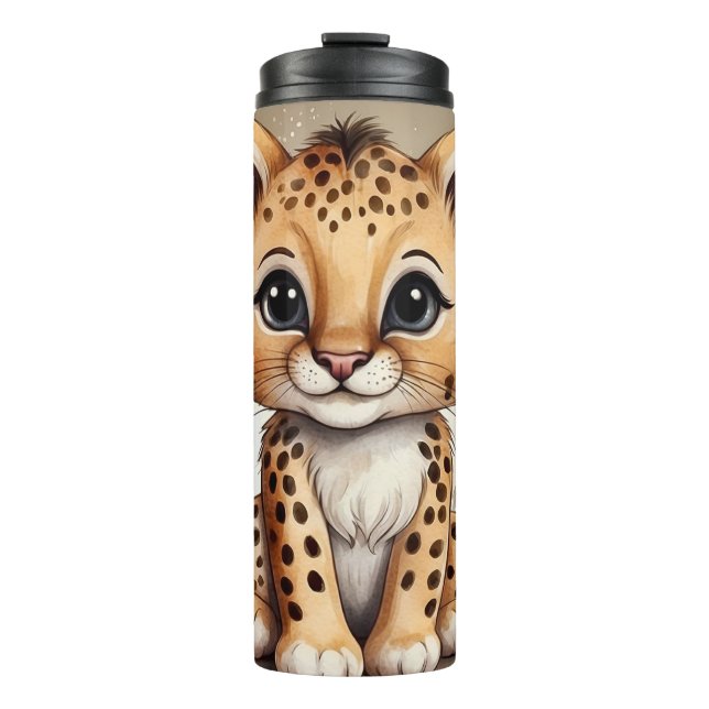 Bouteilles Isothermes Cute Baby Cheetah Watercolor Illustration  (Devant)