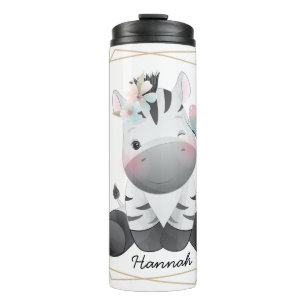 Bouteilles Isothermes Cute Baby Zebra Flower Wreath Nom personnalisé