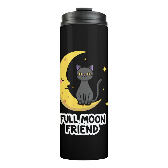 Bouteilles Isothermes Cute Black Cat on Moon - Full Moon Friend (Devant)