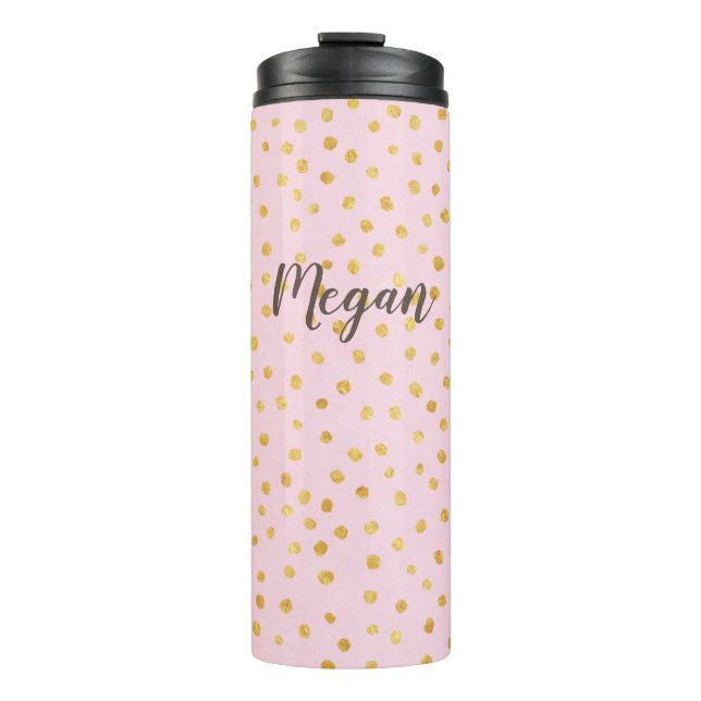 Bouteilles Isothermes Cute Chic Pink Gold Polka Motif personnalisé (Devant)
