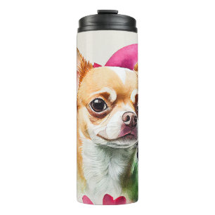 Bouteilles Isothermes Cute Chihuahua avec Arrière - plan de coeur rose