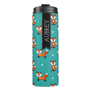 Bouteilles Isothermes Cute Fox & Turquoises Pois blancs Personnalisé