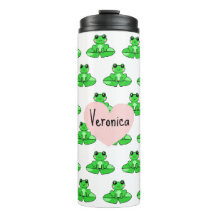 Bouteilles Isothermes Cute Frog personnalisé Nom dans le coeur