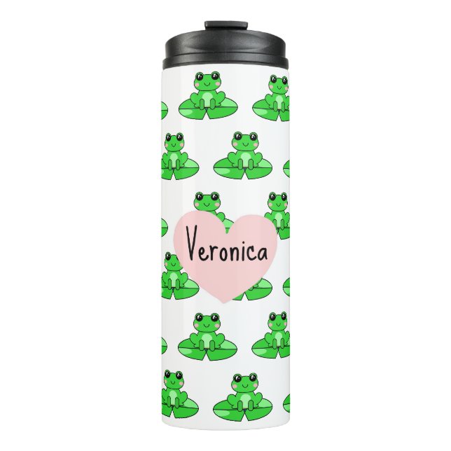 Bouteilles Isothermes Cute Frog personnalisé | Nom dans le coeur (Devant)