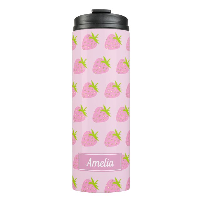 Bouteilles Isothermes Cute Girly Pink Strawberry Pattern Personalised (Devant)