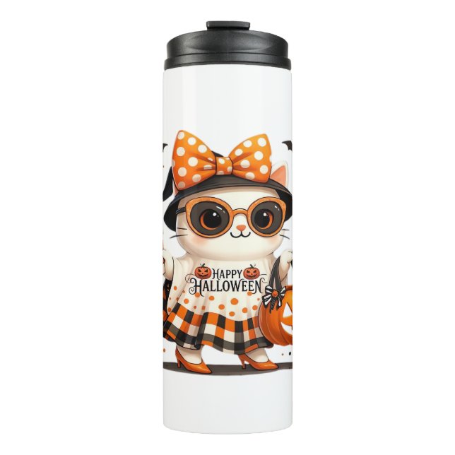 Bouteilles Isothermes Cute Halloween Chat - Kawaii Witch Kitty avec Pump (Devant)
