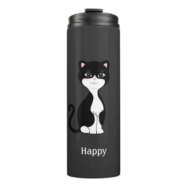 Bouteilles Isothermes Cute Happy Tuxedo Chat sur Presque Noir (Devant)