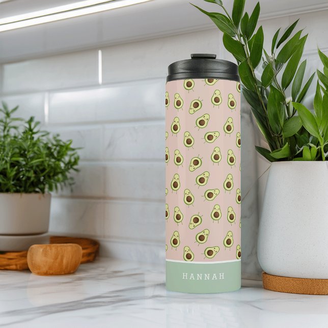 Bouteilles Isothermes Cute Kawaii Smiling Avocado Motif Personnalisé (Créateur téléchargé)