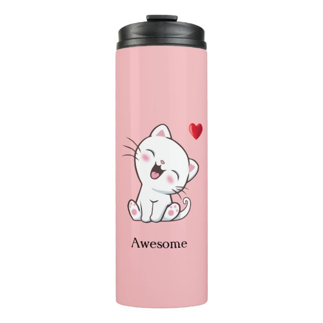 Bouteilles Isothermes Cute Kitty Chat & Coeur Tumbler Thermal (Devant)