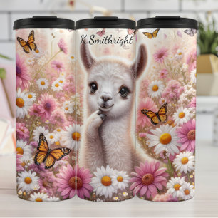 Bouteilles Isothermes Cute Llama dans les papillons de prairie florale