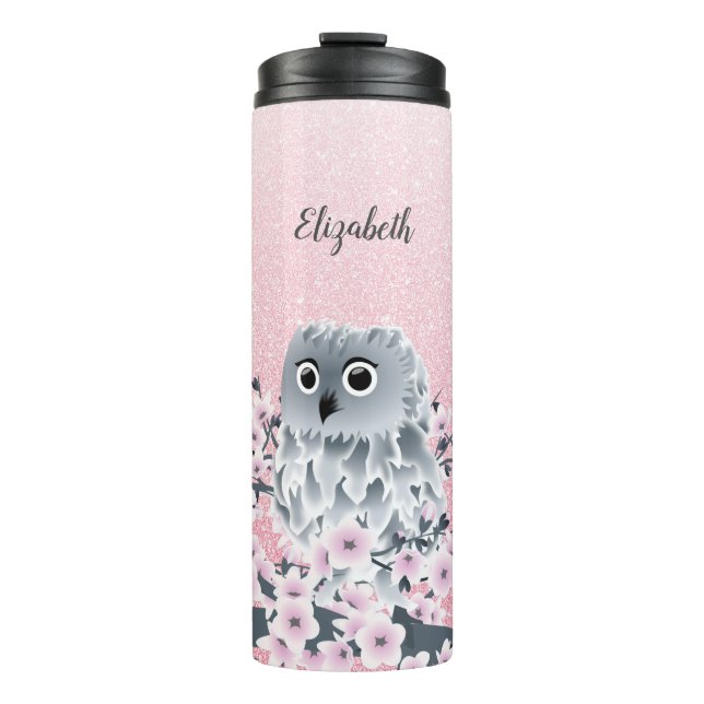 Bouteilles Isothermes Cute Owl Cherry Blossom Parties scintillant rose (Devant)