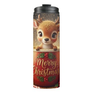 Bouteilles Isothermes Cute Reindeer in a Merry Christmas Mug