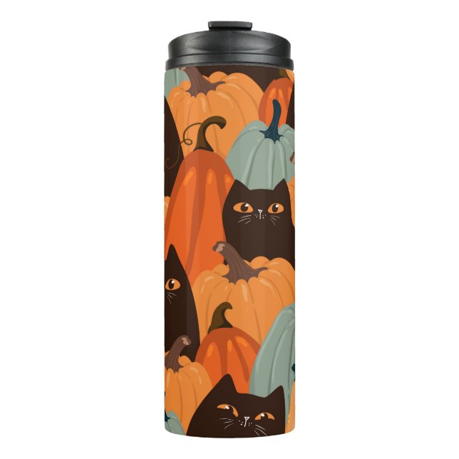 Bouteilles Isothermes Cute seamless pattern with black cats and pumpkins (Devant)