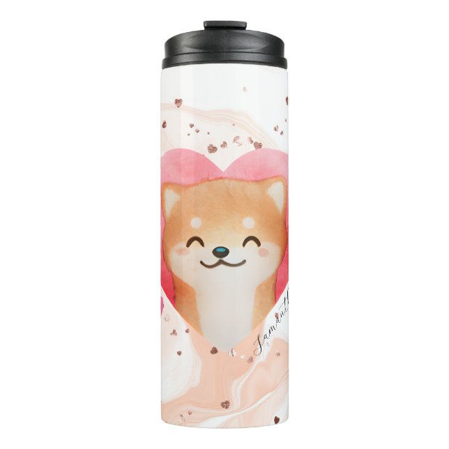 Bouteilles Isothermes Cute Shiba Inu dans un coeur (Devant)