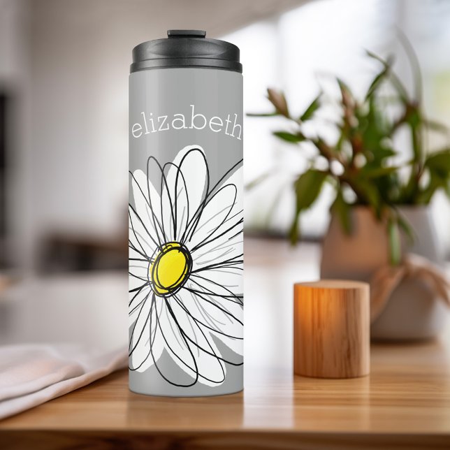 Bouteilles Isothermes Daisy tendance avec gris et jaune (Personalized Thermal Tumbler - Add Photos, Text - Customize Completely in the Advanced Design Area)