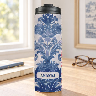 Bouteilles Isothermes Damas élégant bleu toile de jouy monogramme