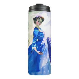 Bouteilles Isothermes Dame en Robe Bleue - Peinture aquarelle