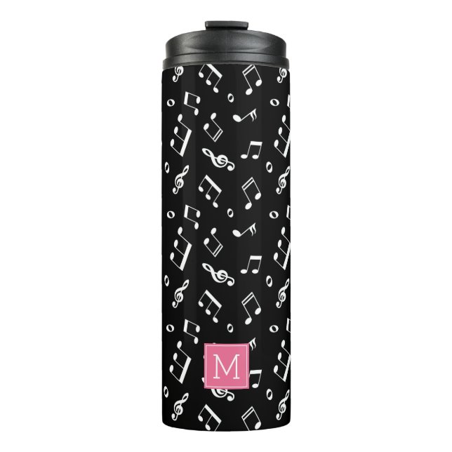 Bouteilles Isothermes Dancing Music Notes Motif et Monogramme rose (Devant)