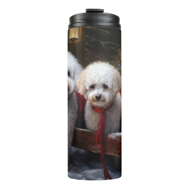 Bouteilles Isothermes Décor de Noël Bichon Frise Snowy Sleigh (Devant)