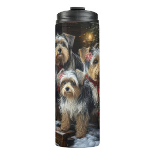 Bouteilles Isothermes Décor de Noël du Biewer Terrier Snowy Sleigh