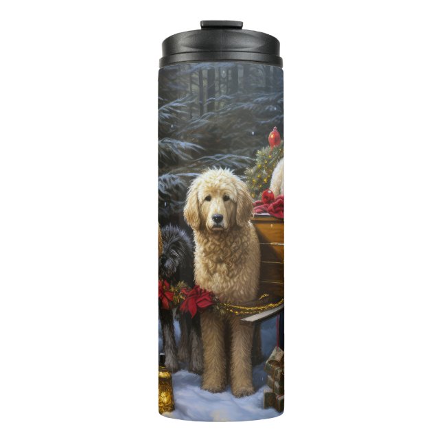 Bouteilles Isothermes Décor de Noël Goldendoodle Snowy Sleigh (Devant)