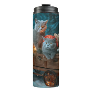 Bouteilles Isothermes Décor de Noël russe Blue Cat Snowy Sleigh