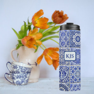 Bouteilles Isothermes Delft Look Tiles with Your Intials - Pretty Dutch 