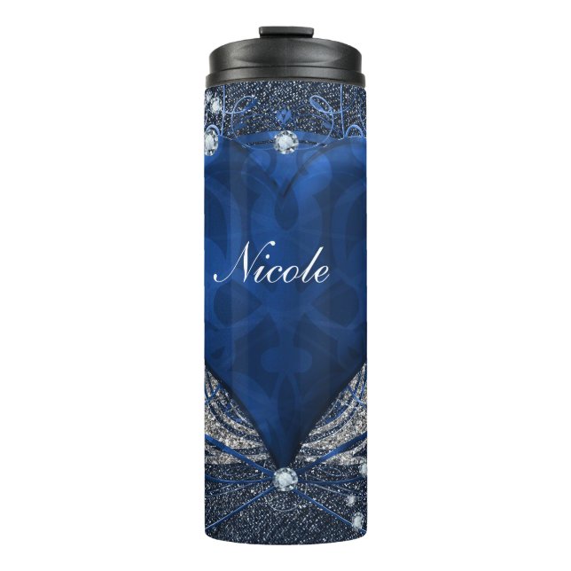 Bouteilles Isothermes Denim & Diamonds Blue Ornamental Glam Heart (Devant)