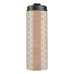 Bouteilles Isothermes Dentelle blanche sur la texture Brown du Burlap