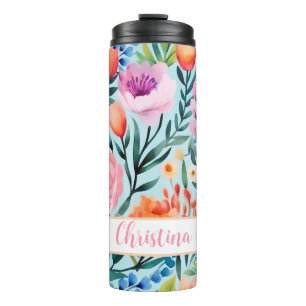 Bouteilles Isothermes design fleuri d'été coloré avec nom