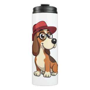 Bouteilles Isothermes Dessin animé vintage Basset Hound au chapeau rouge