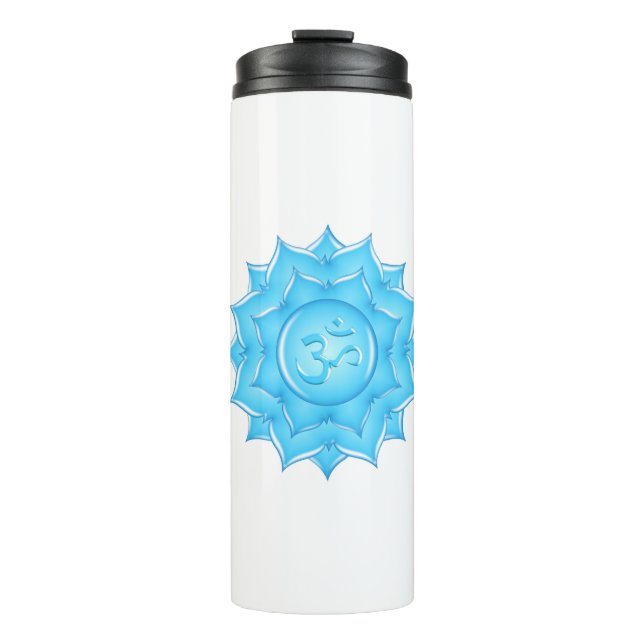 Bouteilles Isothermes Dessin du symbole Om de lotus de verre bleu (Devant)